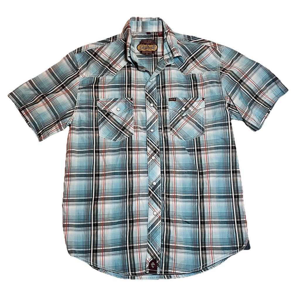 Red Dirt Rafter C Shirt Mens Large‎ Blue Plaid Western Pearl Snap Short Sleeve